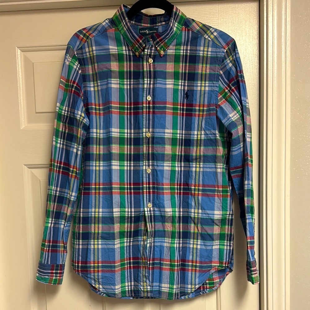 EUC Boys Ralph Lauren Blue Plaid Shirt, Size XL (18-20)
